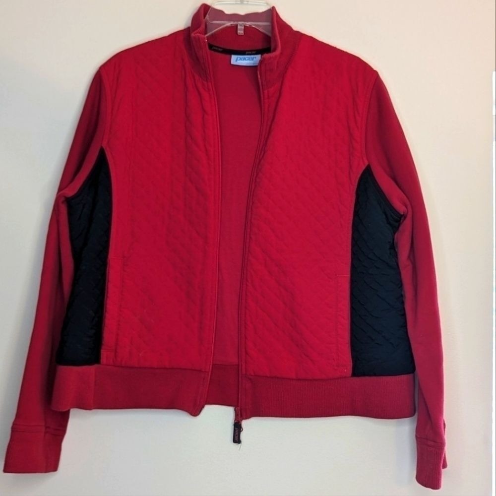 VTG Pacer Karen Scott Women's Zip Jacket Size XL Petite Red Black Pockets - Picture 3 of 11